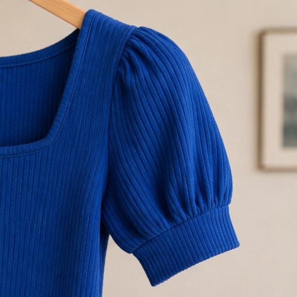 Cobalt Ribbed Square Neck Top - Picture 5 of 6